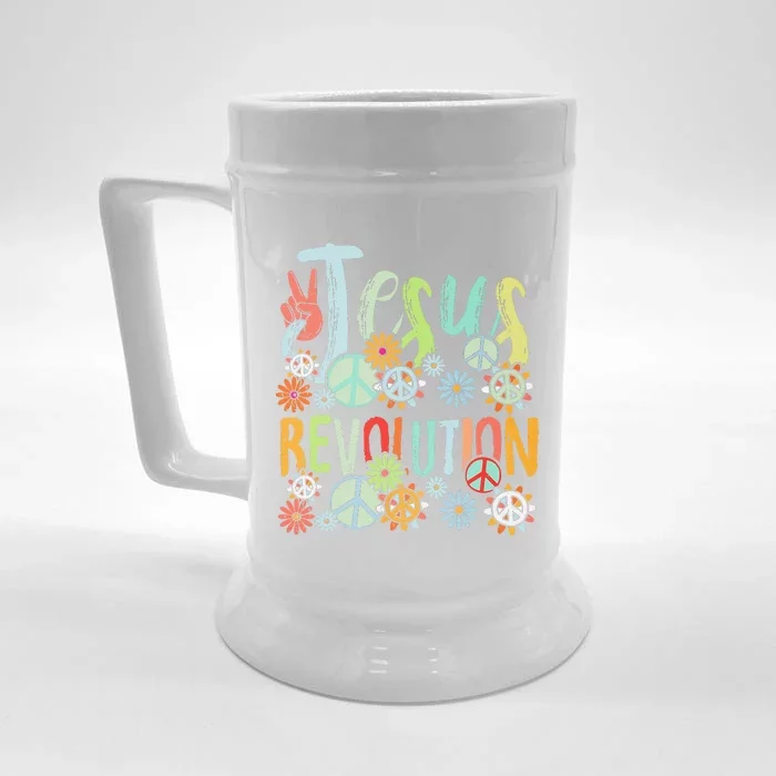 Jesus Revolution Faith Retro Groovy Flower Peace Sign Front & Back Beer Stein