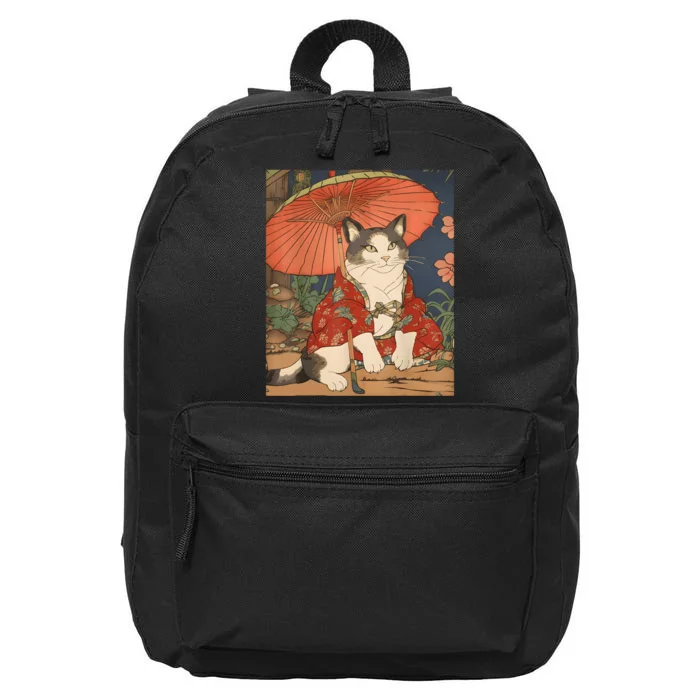 Japanese Retro Geisha Cat Neko Vintage Art Ukiyoe 16 in Basic Backpack