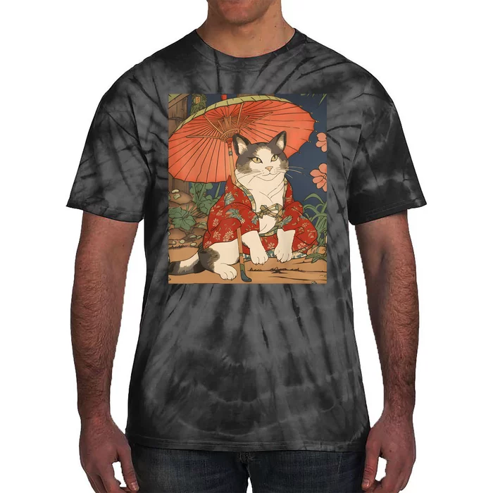 Japanese Retro Geisha Cat Neko Vintage Art Ukiyoe Tie-Dye T-Shirt