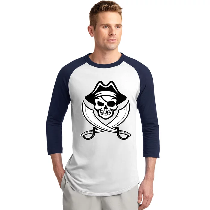 Jolly Roger Gasparilla Pirate Skull With Swords Baseball Sleeve Shirt