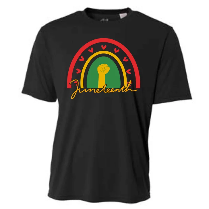 Juneteenth Rainbow Heart Fist Cooling Performance Crew T-Shirt