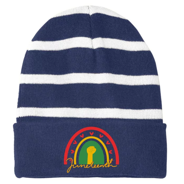 Juneteenth Rainbow Heart Fist Striped Beanie with Solid Band