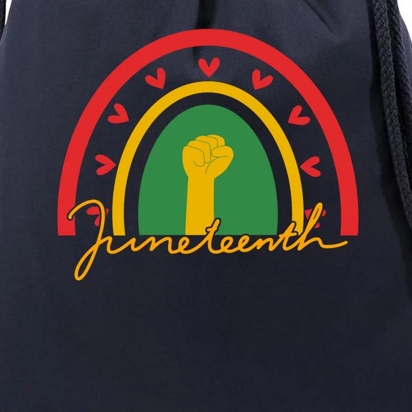 Juneteenth Rainbow Heart Fist Drawstring Bag