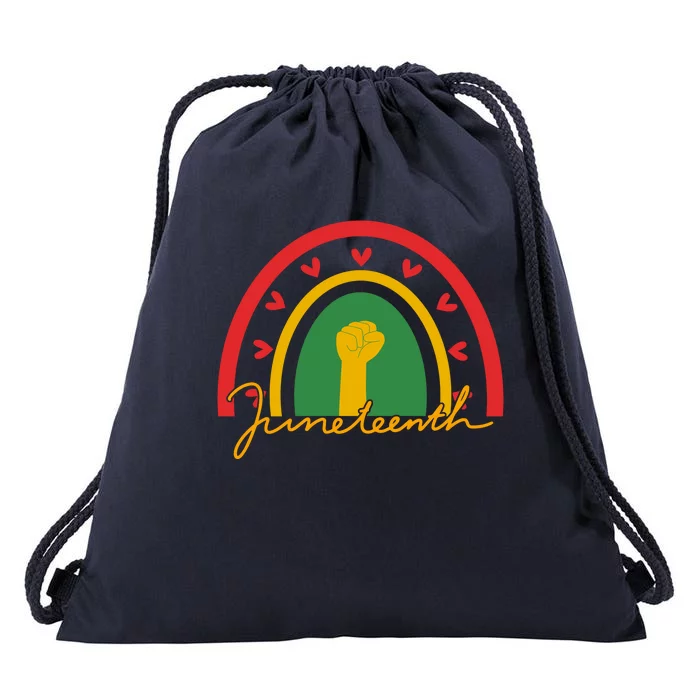 Juneteenth Rainbow Heart Fist Drawstring Bag