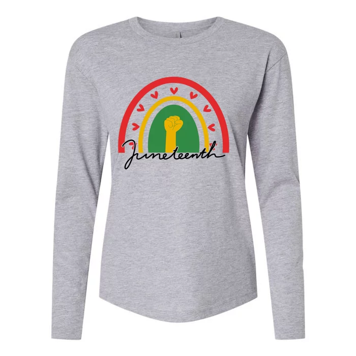 Juneteenth Rainbow Heart Fist Womens Cotton Relaxed Long Sleeve T-Shirt