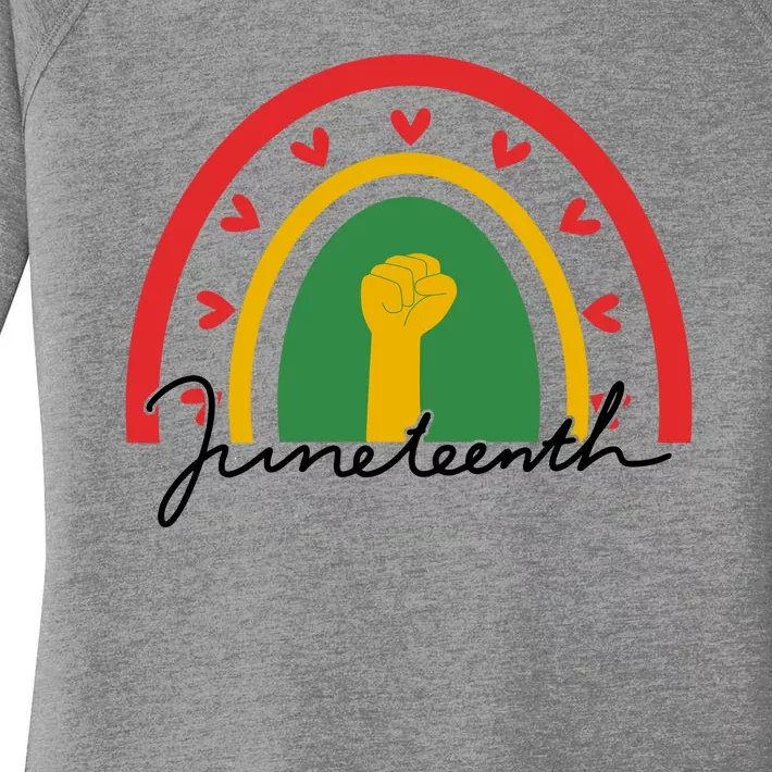 Juneteenth Rainbow Heart Fist Women's Perfect Tri Tunic Long Sleeve Shirt