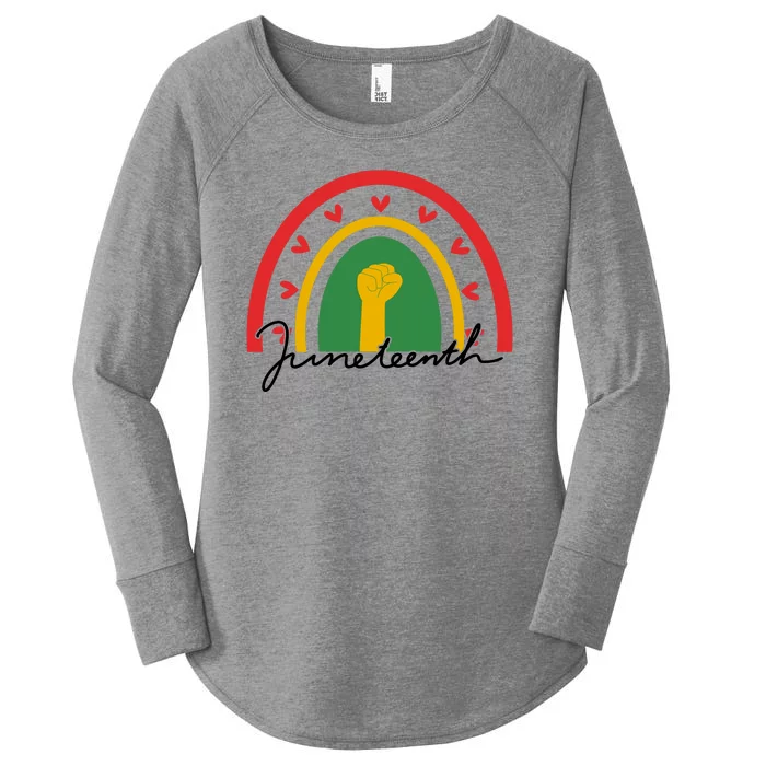 Juneteenth Rainbow Heart Fist Women's Perfect Tri Tunic Long Sleeve Shirt