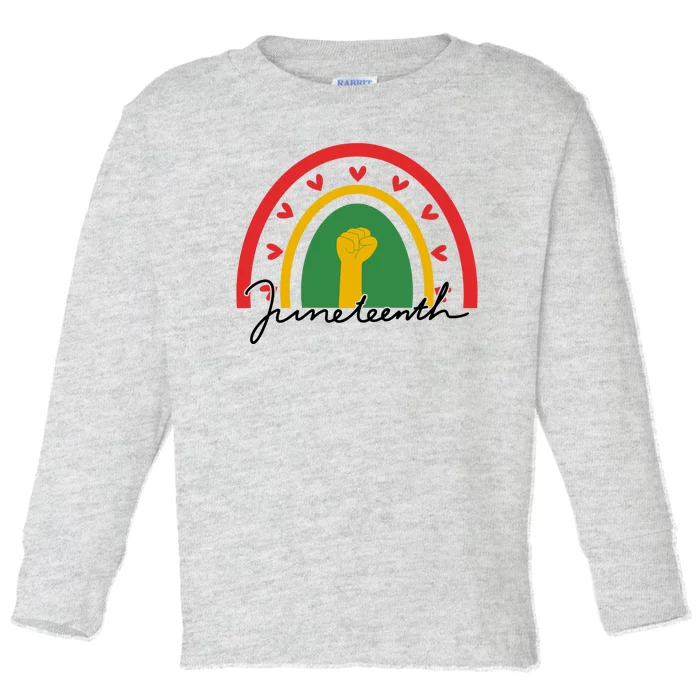 Juneteenth Rainbow Heart Fist Toddler Long Sleeve Shirt