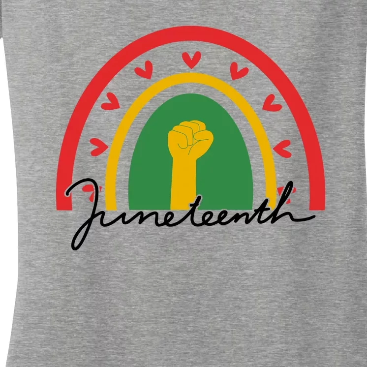 Juneteenth Rainbow Heart Fist Women's V-Neck T-Shirt