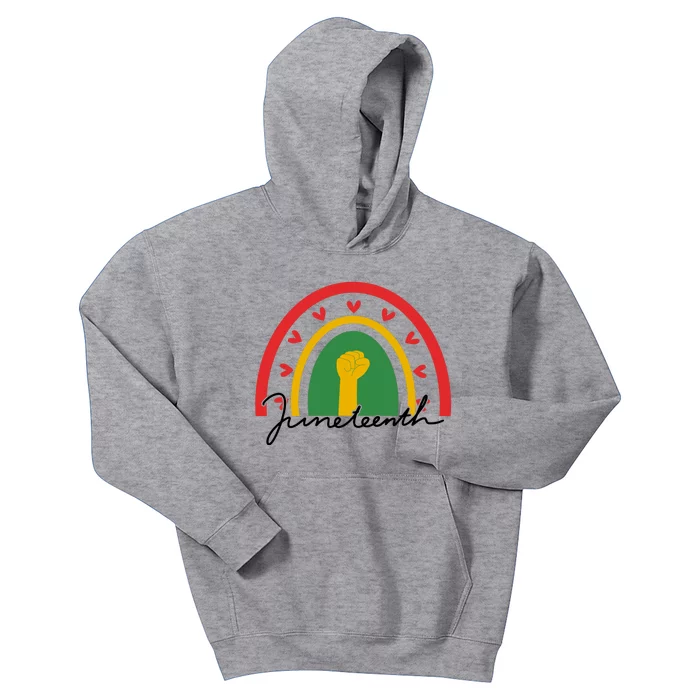 Juneteenth Rainbow Heart Fist Kids Hoodie