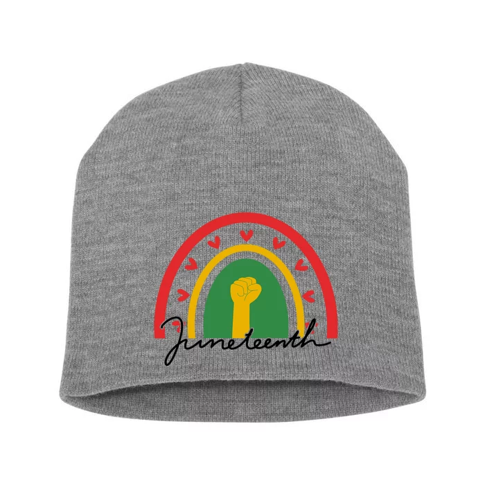 Juneteenth Rainbow Heart Fist Short Acrylic Beanie