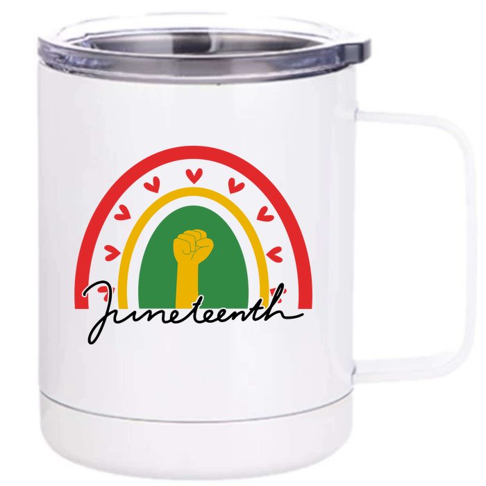 Juneteenth Rainbow Heart Fist Front & Back 12oz Stainless Steel Tumbler Cup