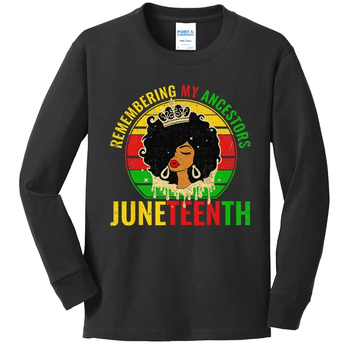 Juneteenth Remembering My Ancestors Black Freedom Kids Long Sleeve Shirt