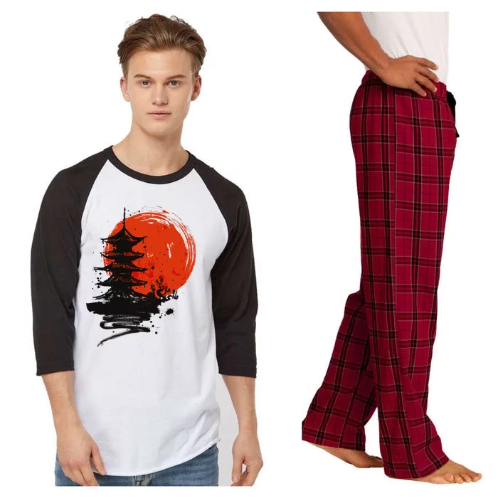 Japanese Red Moon Raglan Sleeve Pajama Set