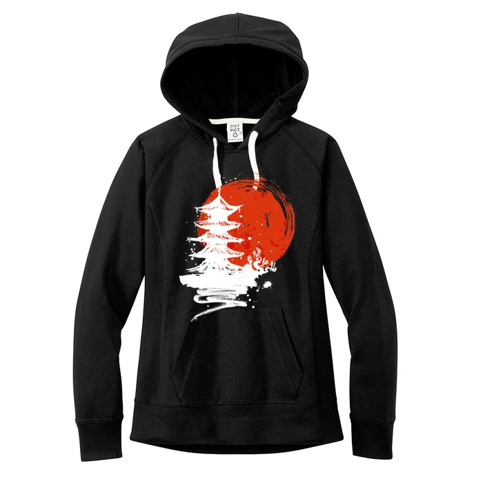 Japanese Red Moon Women's Fleece Hoodie