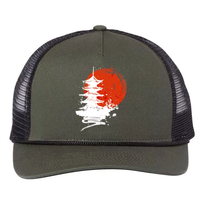 Japanese Red Moon Retro Rope Trucker Hat Cap