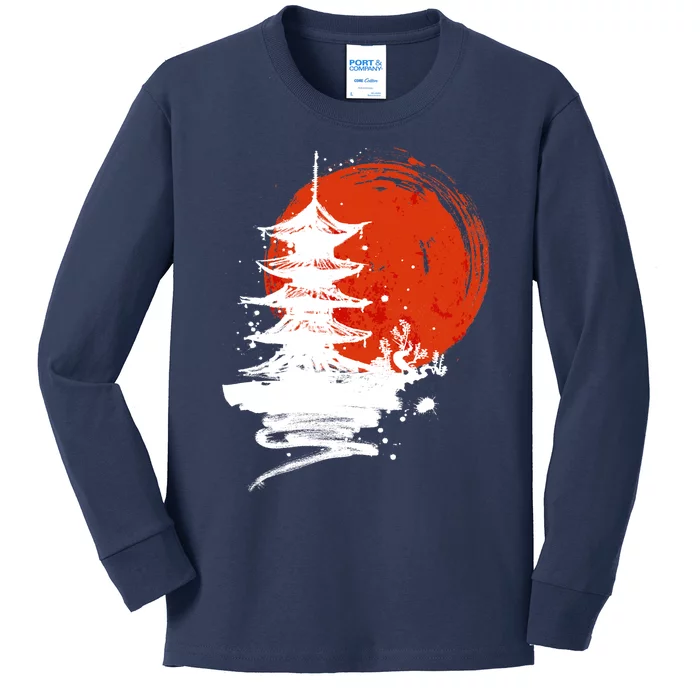 Japanese Red Moon Kids Long Sleeve Shirt