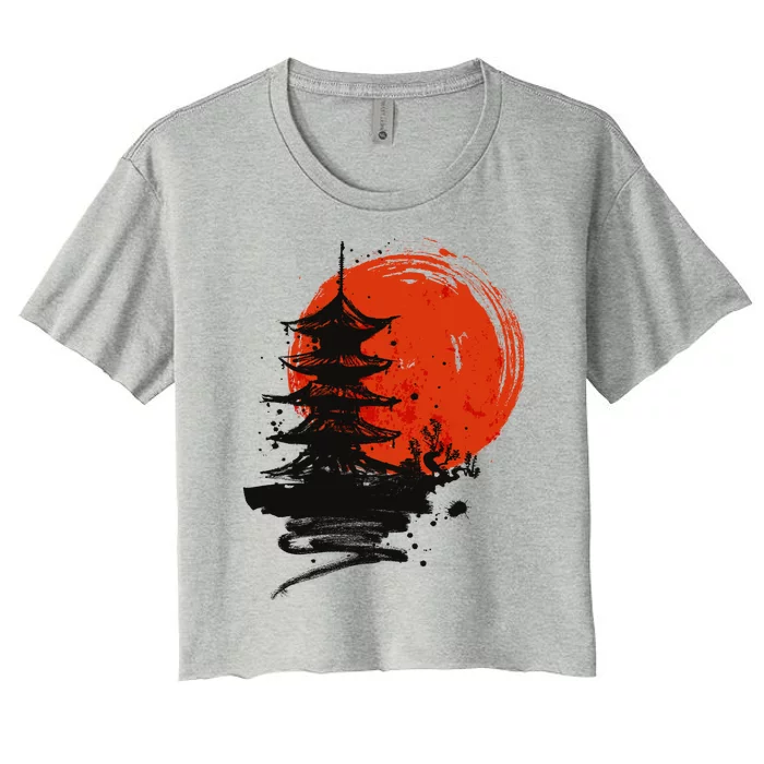 Japanese Red Moon Women's Crop Top Tee