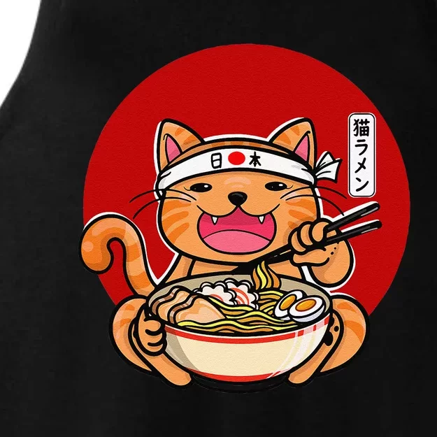 Japanese ra noodles anime funny Japan cat Ladies Tri-Blend Wicking Tank