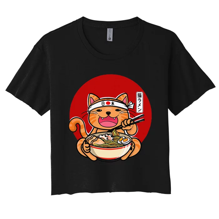 Japanese ra noodles anime funny Japan cat Women's Crop Top Tee