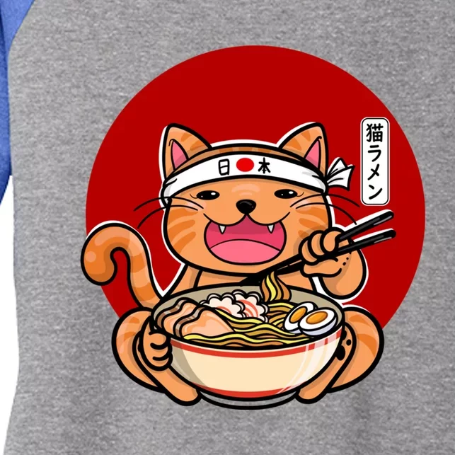 Japanese Ra Noodles Anime Funny Japan Cat Gift Women's Tri-Blend 3/4-Sleeve Raglan Shirt