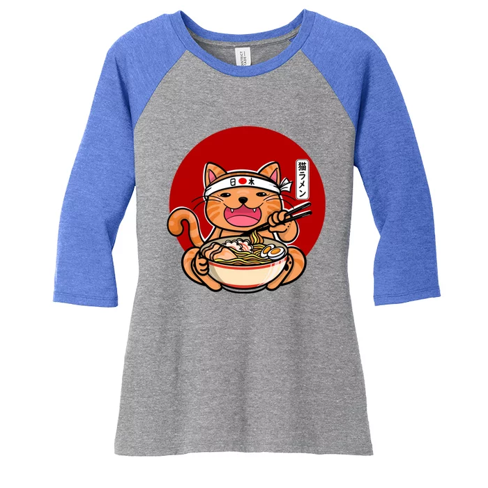 Japanese Ra Noodles Anime Funny Japan Cat Gift Women's Tri-Blend 3/4-Sleeve Raglan Shirt