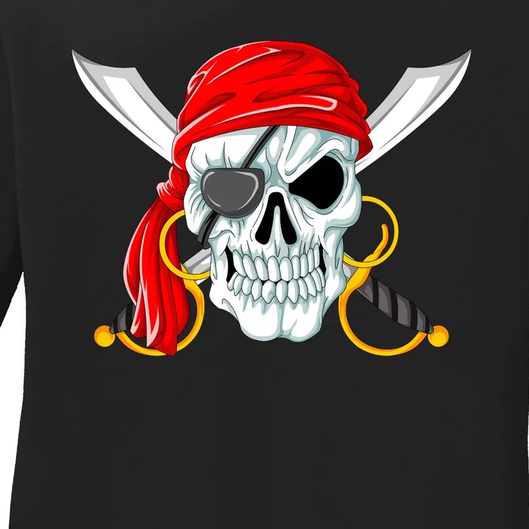 Jolly Roger Pirate Skull Ladies Long Sleeve Shirt