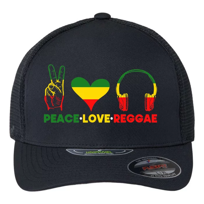 Jamaica Rastafarian Peace Love Reggae Music Rasta Flexfit Unipanel Trucker Cap