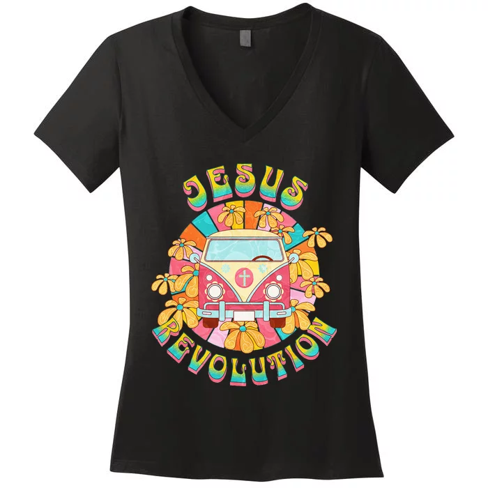 Jesus Revolution People Van Bus Christian Faith Women's V-Neck T-Shirt