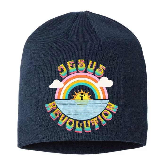 Jesus Revolution People Retro Sun Rainbow Christian Faith 8 1/2in Sustainable Knit Beanie