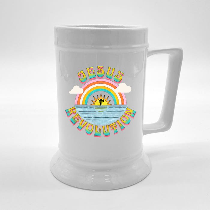 Jesus Revolution People Retro Sun Rainbow Christian Faith Front & Back Beer Stein