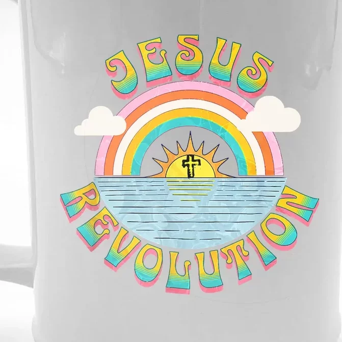 Jesus Revolution People Retro Sun Rainbow Christian Faith Front & Back Beer Stein