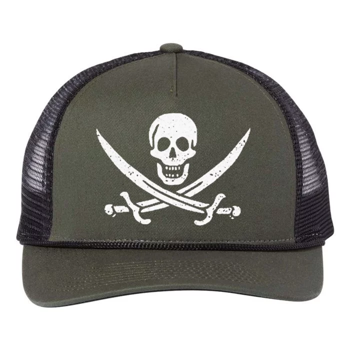 JOLLY ROGER PIRATE FLAG CALICO JACK Retro Rope Trucker Hat Cap