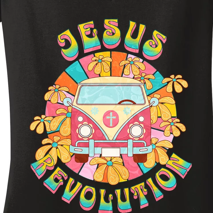 Jesus Revolution People Retro Van Bus Christian Faith Women's V-Neck T-Shirt