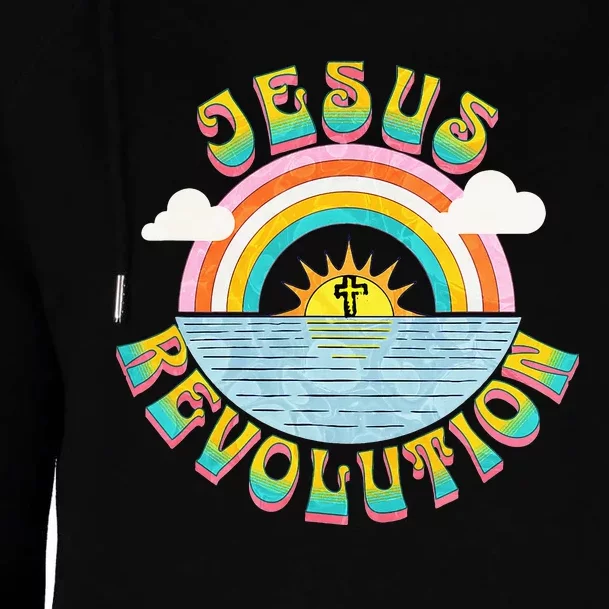 Jesus Revolution People Retro Sun Rainbow Christian Faith Womens Funnel Neck Pullover Hood