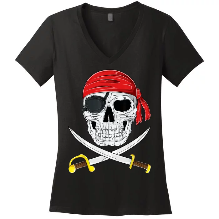 Jolly Roger Pirate Swords Halloween Costume Boy Girls Kid Women's V-Neck T-Shirt