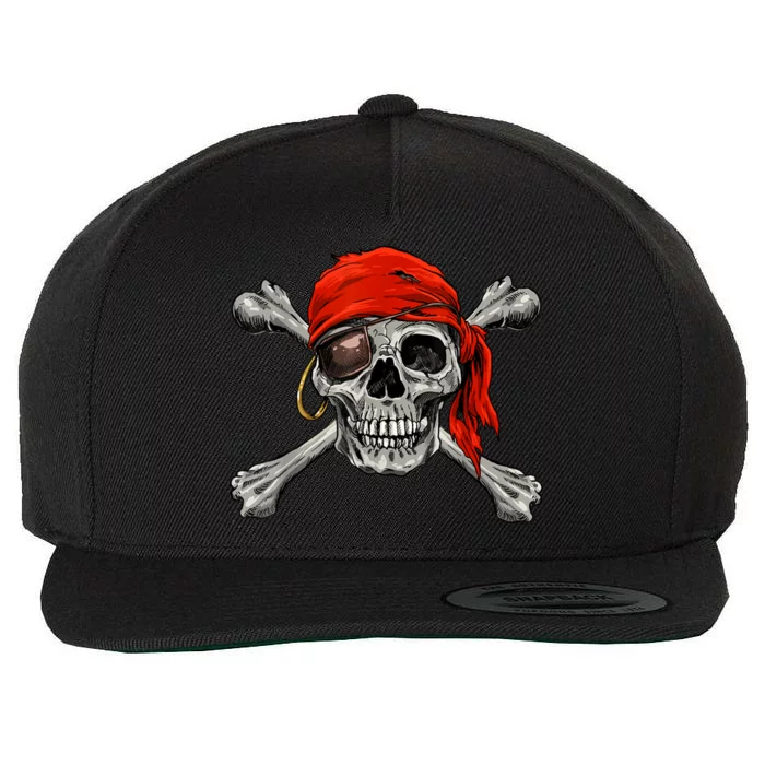 Jolly Roger Pirate Skull & Crossbones Halloween Wool Snapback Cap