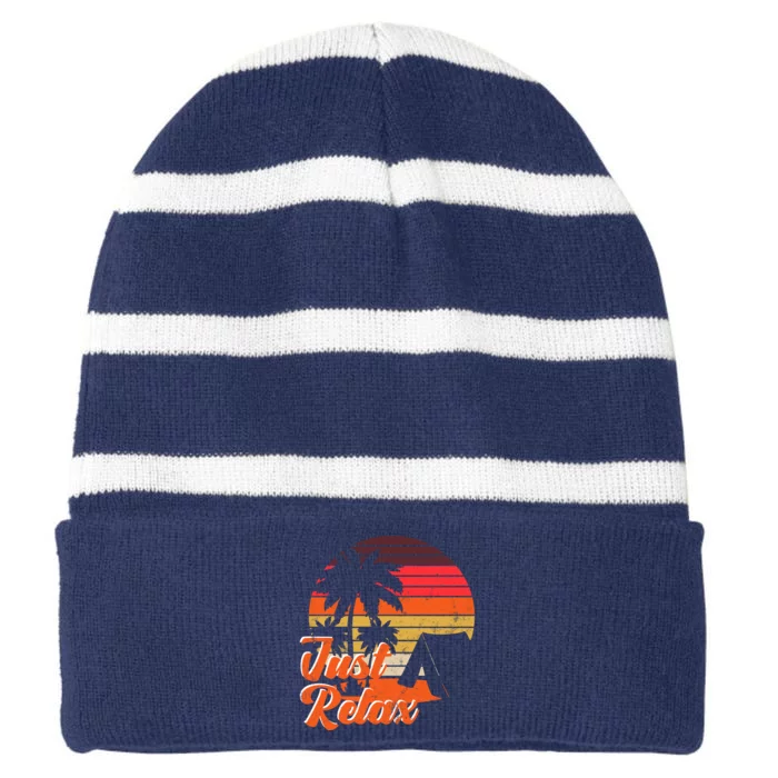 Just Relax Retro Sunset Vacation Striped Beanie with Solid Band