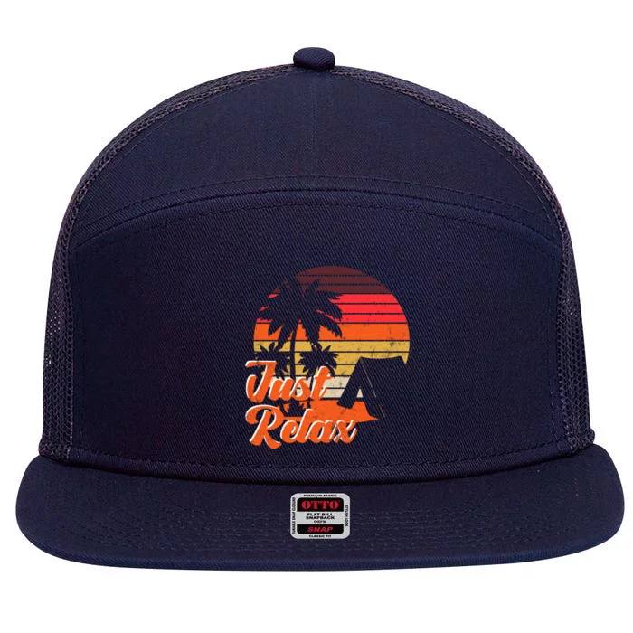 Just Relax Retro Sunset Vacation 7 Panel Mesh Trucker Snapback Hat