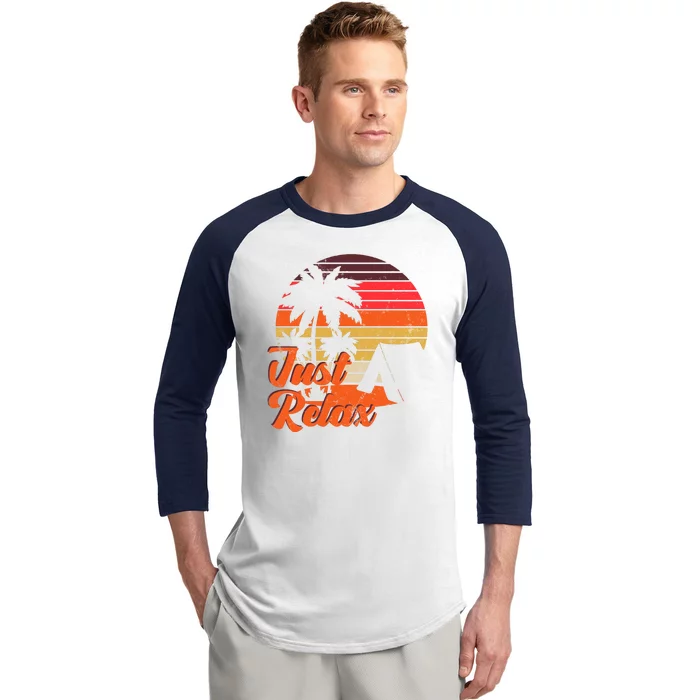 Just Relax Retro Sunset Vacation Baseball Sleeve Shirt