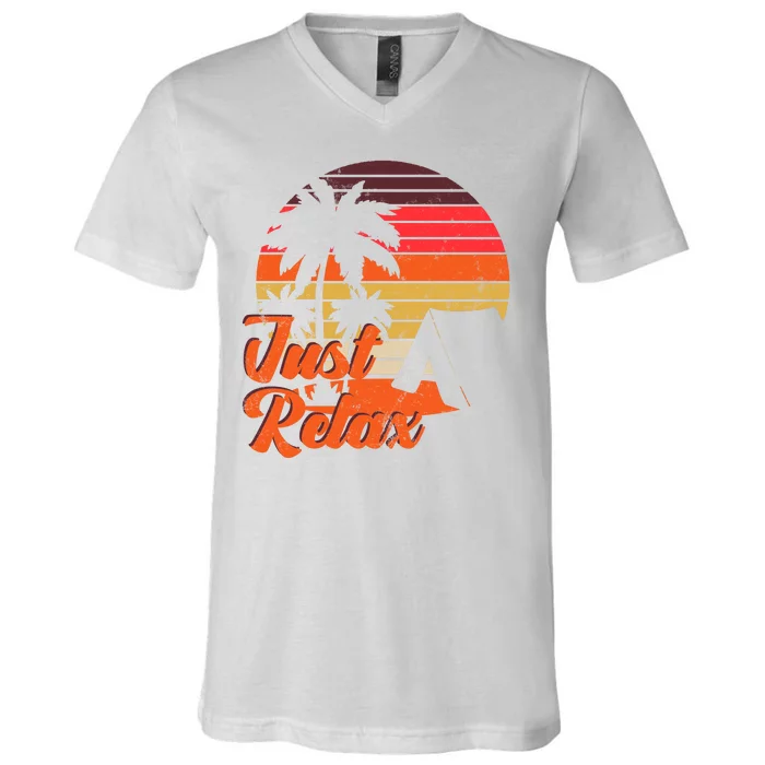 Just Relax Retro Sunset Vacation V-Neck T-Shirt