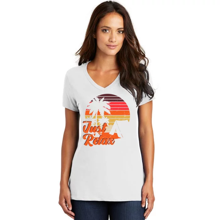 Just Relax Retro Sunset Vacation Women's V-Neck T-Shirt