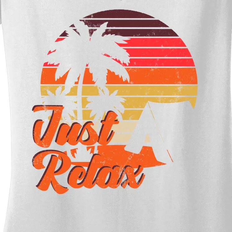 Just Relax Retro Sunset Vacation Women's V-Neck T-Shirt