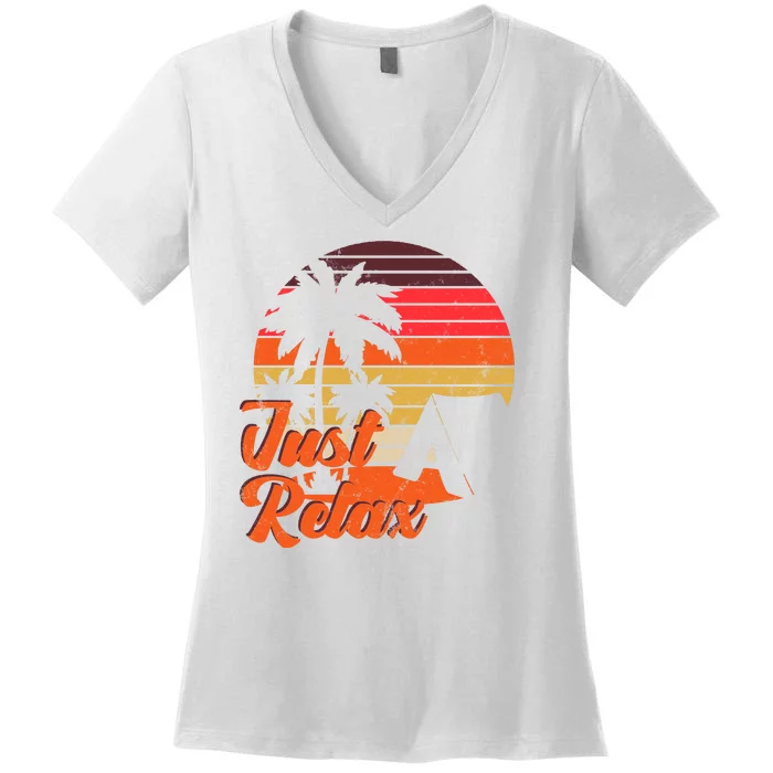 Just Relax Retro Sunset Vacation Women's V-Neck T-Shirt