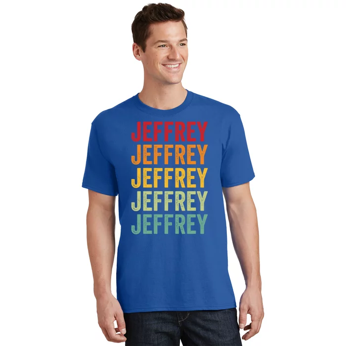 Jeffrey Rainbow Repetition Of Jeffrey Name Text Great Gift T-Shirt