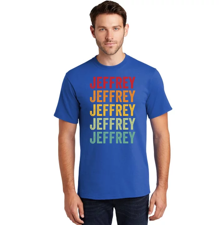 Jeffrey Rainbow Repetition Of Jeffrey Name Text Great Gift Tall T-Shirt