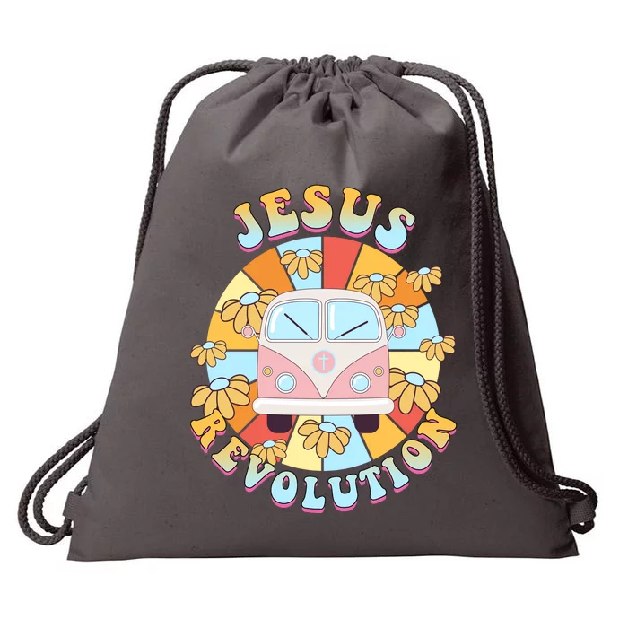 Jesus Revolution Retro Floral Hippie Drawstring Bag