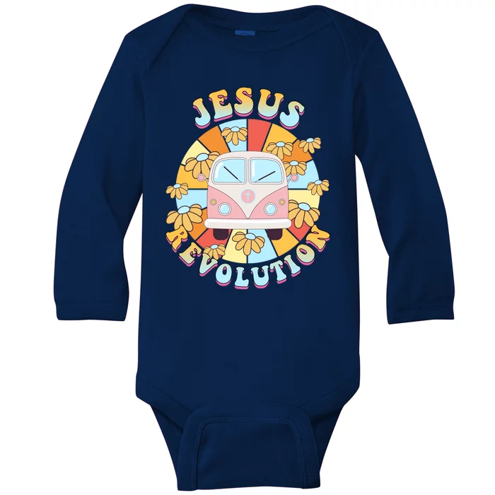 Jesus Revolution Retro Floral Hippie Baby Long Sleeve Bodysuit