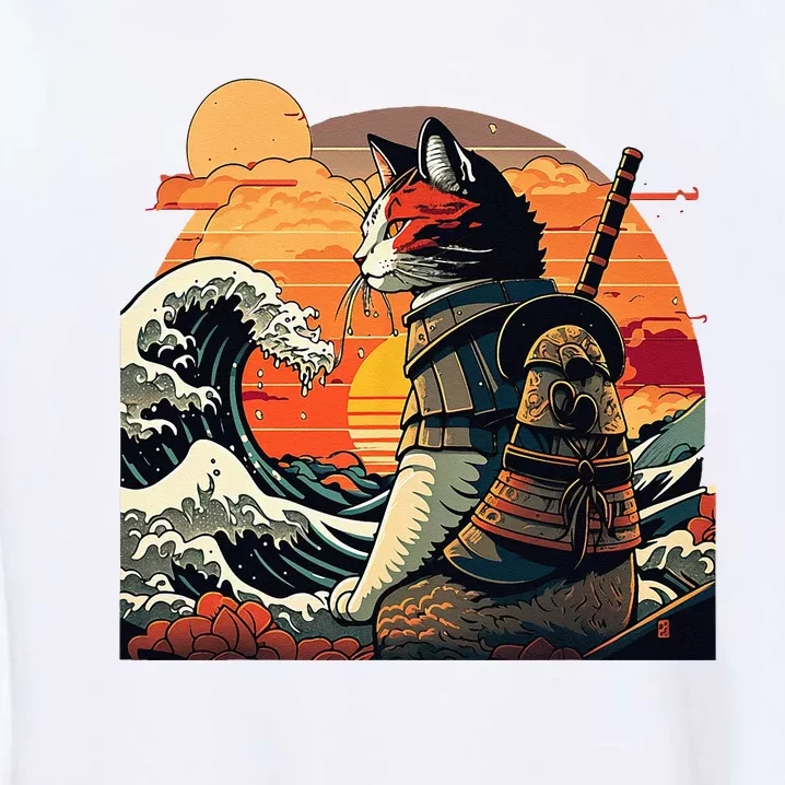 Japanese Retro Samurai Cat The Great Wave By Hokusai Garment-Dyed Sweatshirt