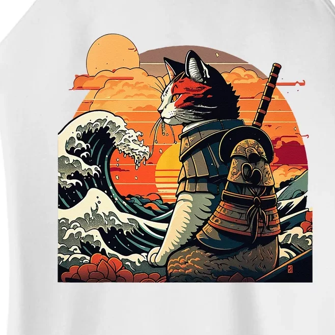 Japanese Retro Samurai Cat The Great Wave By Hokusai Women’s Perfect Tri Rocker Tank